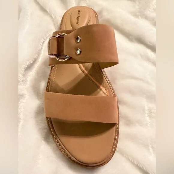 Hushpuppies Tan Slide Sandals with Buckle - Picture 3 of 8